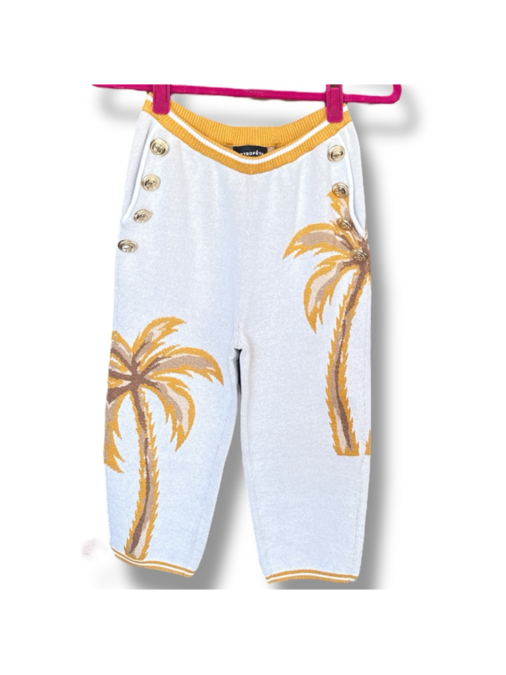Retrofête Pera Knit White Yellow Palm Tree Knit Ankle Cropped Pants